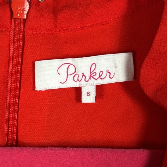 Parker Revolve Silk Dress Ruffles VNeck Red Romantic Wedding Guest Date Night 8 - Picture 7 of 13